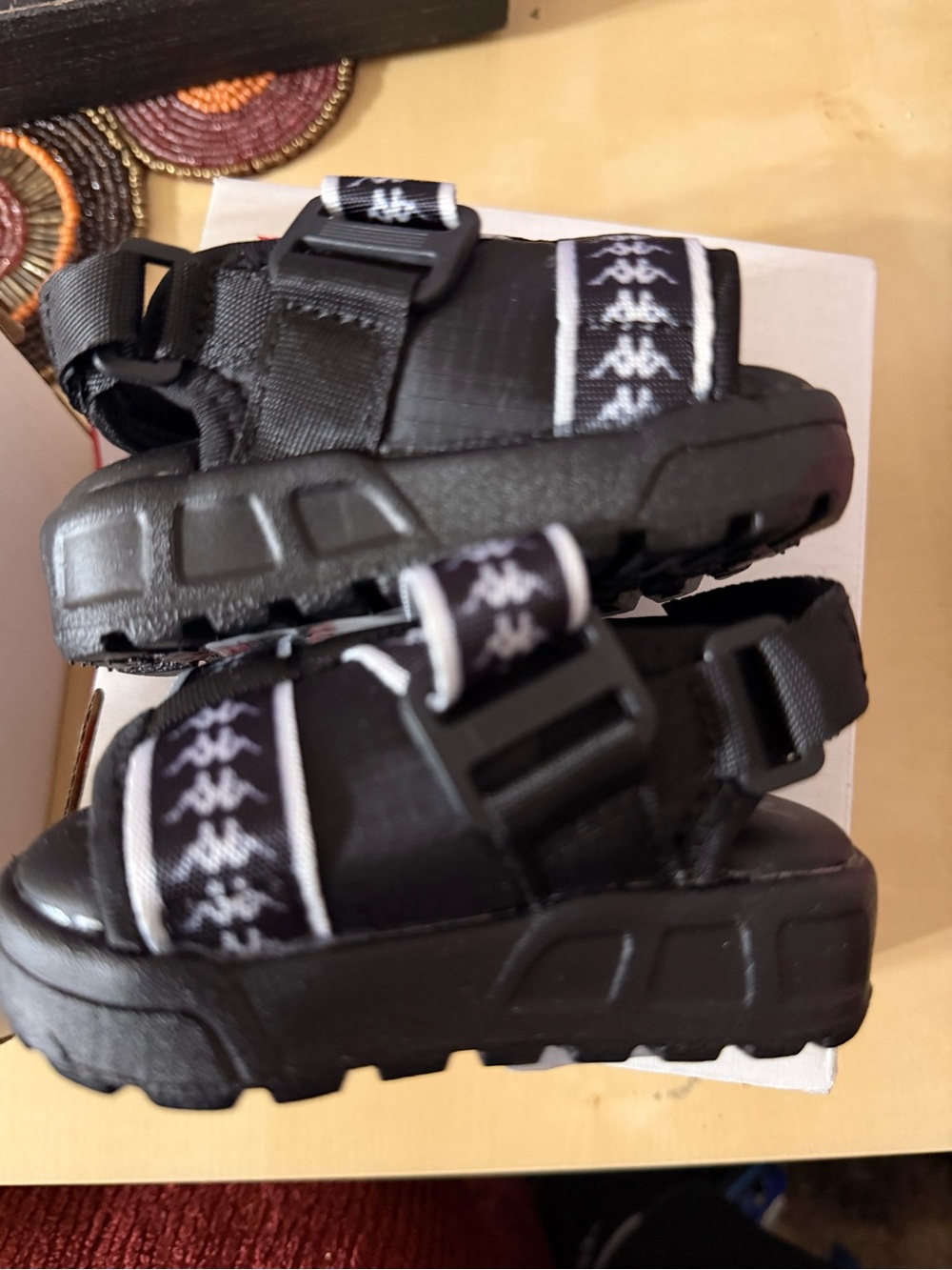 Kappa Kids Black Logo Strap Platform Sandals